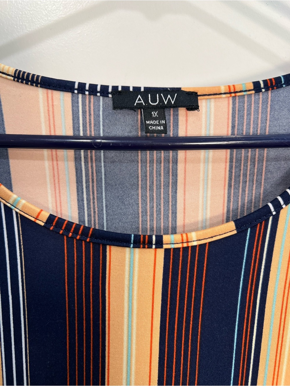 AUW Navy and Peach Striped Women's Top - Picture 2 of 7